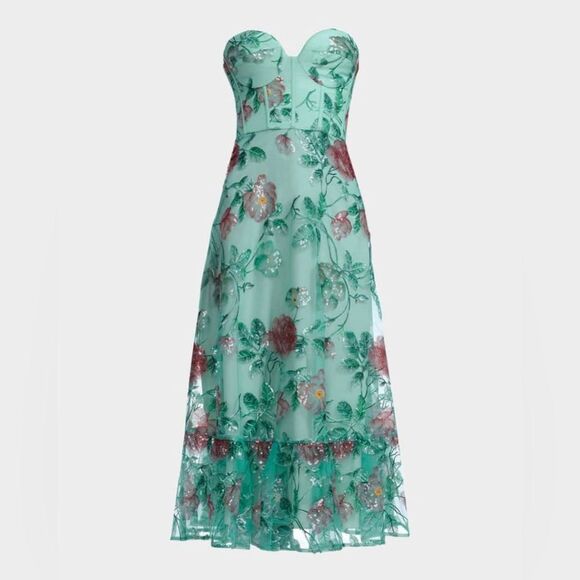Dress the Population Dresses & Skirts - Dress the Population Lauren Flounce Floral Sequin Corset Midi Dress